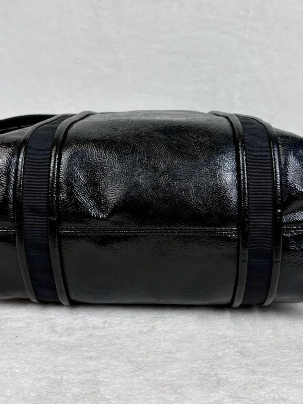 Coach Y2K Poppy Daisy Liquid Gloss Tote in Black Patent Leather with Scarf